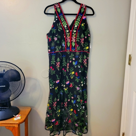 Sam Edelman Floral Embroidered Mesh Sheer Midi Dress. S 14. Fairy Dark Romance - Picture 5 of 8